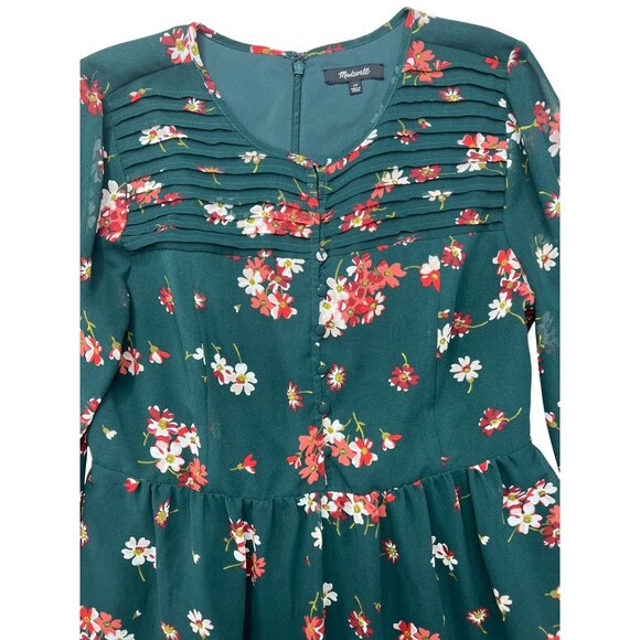 Madewell Womens Pintuck Green Floral Long Sleeve Dress Size 10 - Picture 13 of 15